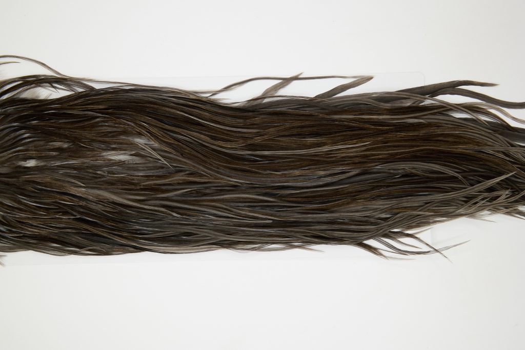 12249 Hebert Dry Fly Hackle Bronze Grade Rooster Saddle Dark Grey Dun Ties Size 12-16