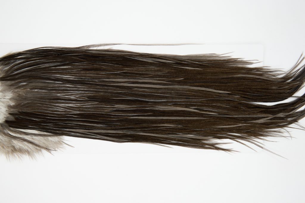 12253 Hebert Dry Fly Hackle Bronze Grade Rooster Saddle Dark Grey Dun Ties Size 12-16