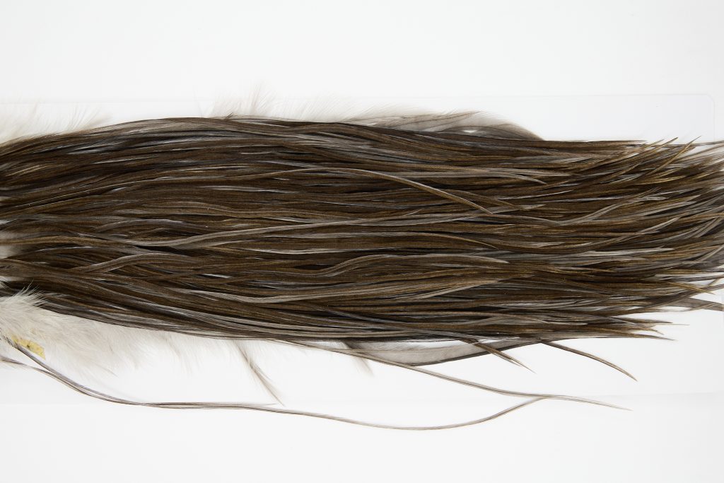 12257 Hebert Dry Fly Hackle Bronze Grade Rooster Saddle Dark Grey Dun Ties Size 10-16